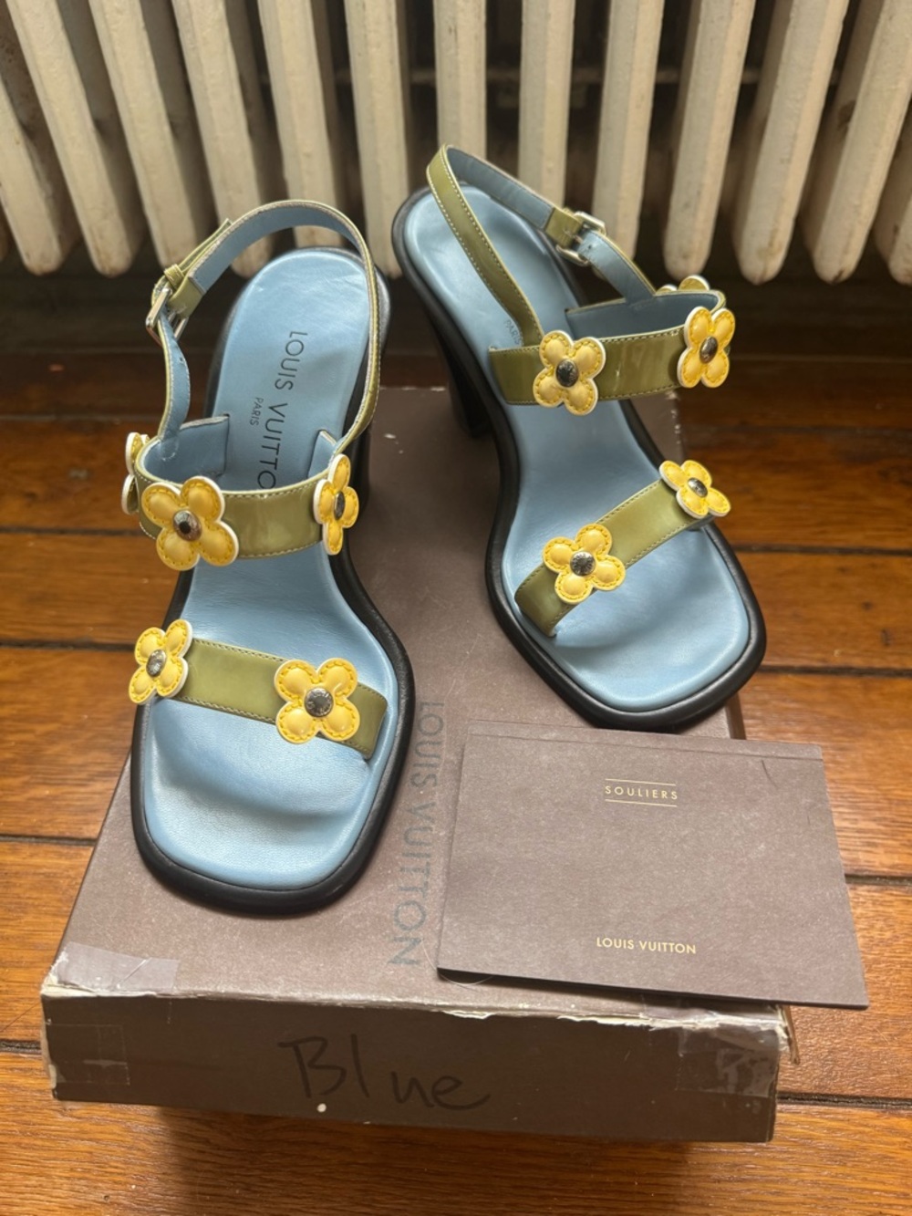 Louis Vuitton Blue Floral Slingback Sandals